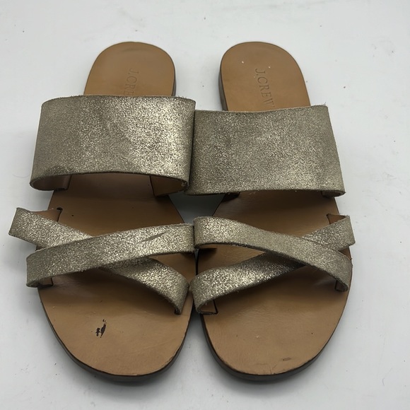 J Crew Bali Gold Leather Slip on Sandals - Picture 2 of 5